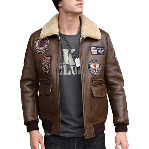 Fashion Real Sheepskin Fur Coat Genuine Sheep Shearling Epaulet Jacket Male Winter Flight Young Man Jacket Quality Fur Overcoat