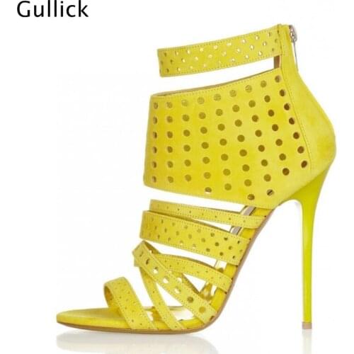 Gullick Fashion Front Strappy Ultra High Heels Woman Sandals 10 CM High Nets Style Shoes For 2018 Factory Price Woman Shoe
