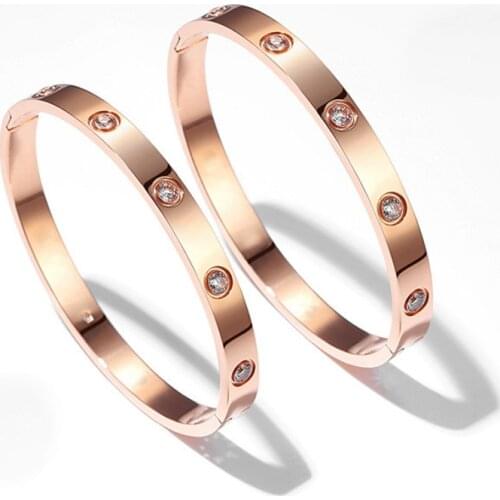 Wukaka Fashion Stainless Steel Woman Bangle With Stone Crystal Bracelet For Woman Big Brand Design Jewelry