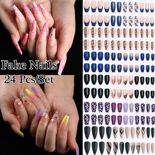 24Pcs Newest Polka Dot False Nail Tips Super Long Leopard Pattern Ballerina Full Cover Nails Matte Coffin Fake Nail DIY Art Nail