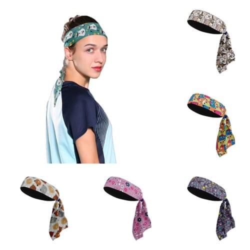 Cartoon Bear Printed Sport Headbands For Women Outdoor Cycling Running Sweat Band Head Yoga Fitness Workout Anti Slip Hair Band