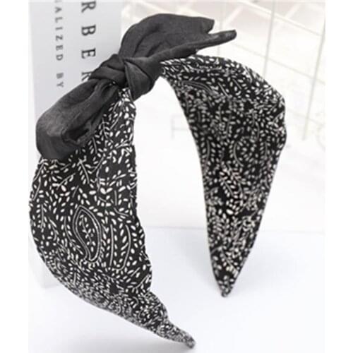 New Bowknot Headband Wide Leaves Print Hairband Simple Style Women Hair Accessories Wide Headband Adults Bow Head Band
