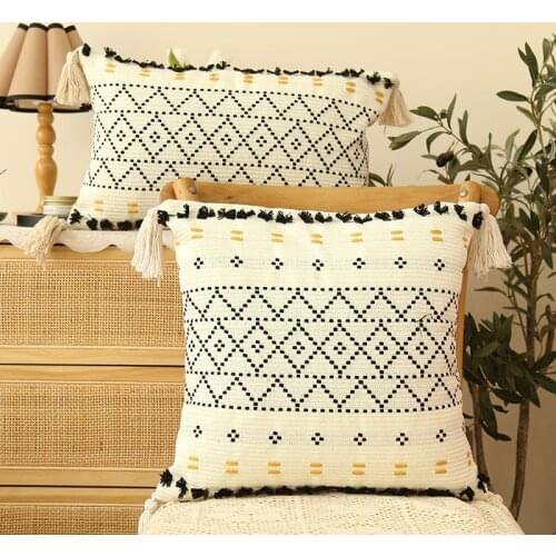 New Square Knitted Tassel Cushion Cover for Sofa Bed Car Nordic Geometry Throw Pillow Cover 45x45cm Home Decor Boho Decorative