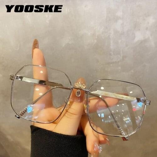 YOOSKE Luxury Oversized Glasses Women Metal Eyeglasses Men Clear Myopia Optical Glasses Big Frames Vintage Brand Gold Silver