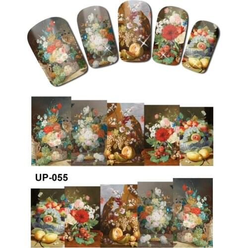 UPRETTEGO NAIL ART BEAUTY TATTOO WATER TRANSFER DECAL SLIDER OIL PAINTING VINTAGE VASE SUN FLOWER ROSE CHALET UP055-060