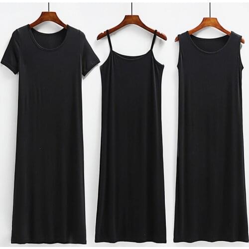 Summer Modal Dress Womens sexy v-neck cotton slim Mid-length Loose Sleeveless Vest Dress