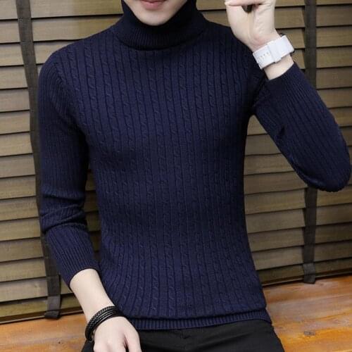Weather Fashion Men Solid Color Long Sleeve Turtle Neck Pullover Slim Knit Sweater Jumper Top Mens clothes