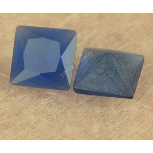 Sale 2x2~12x12mm 5A Dark Blue Color Frosted Bottom Glass Stone Square Cut Princess Shape Loose Synthetic Gemstone Glass Beads