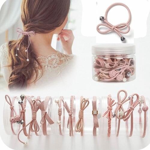 12Pcs/bottle Korean Style Women Ribbon Bowknot Hair Ropes Elastic Hair Band Girls Rubber Band Cute Hair Ties Bow