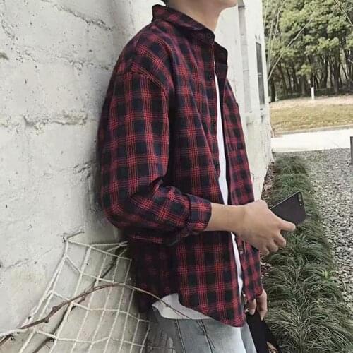 Fashion Men Shirt Single-breasted Turn Down Collar Comfortable Long Sleeve Plaid Pattern Single-breasted Shirt Top for Work