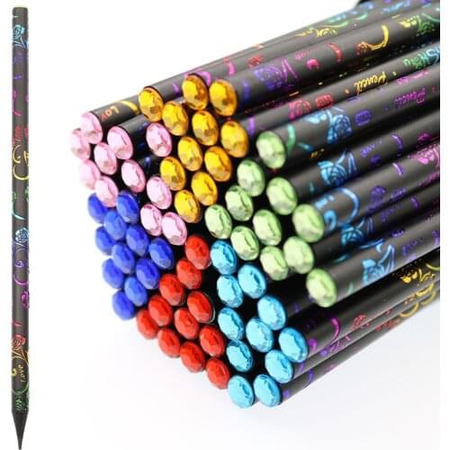 With Diamond Function Black Imitation Wood HB Wooden Pencil School Office Painting Pencil Children Writing Stationery 6pc