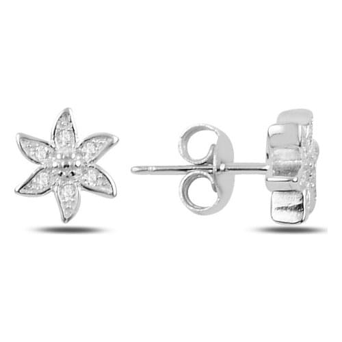 Silverlina Silver Zircon Stone Flower Earrings