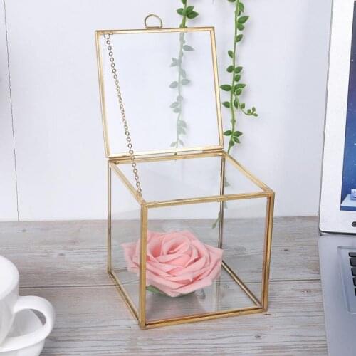 Gold Edge Geometric Cube Glass Planter Succulent Plant Container Home Garden Landscape Decoration Plant Pot Flowerpot Terrarium