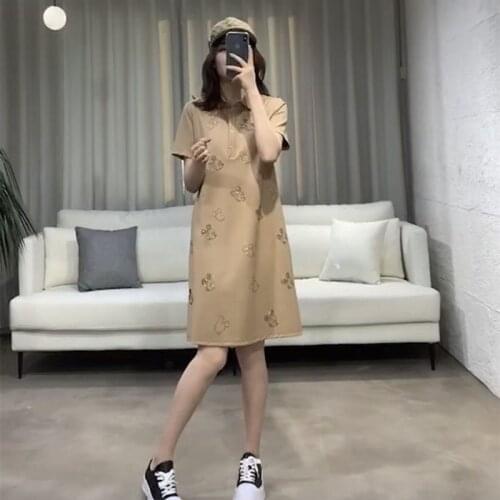 Disney Mickey loose large hot drill short sleeve polo collar dress womens medium and long slim covered A-line skirt