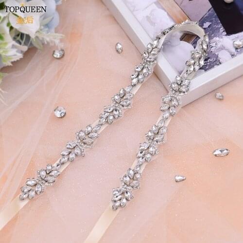 TOPQUEEN S495 Luxury Wedding Evening Dress Belts Rhinestone Belts Purple Sash Belt Thin Bridesmaid Belt Silver Dresses for Women