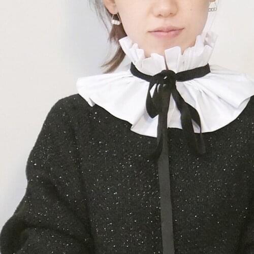 Cherry Red Velvet Bow Decoration False Collar Accessory organza detachable Collar Three-dimensional lace fashion wild lace