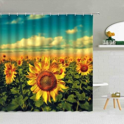 Flower Sunflower Butterfly Green Plant Shower Curtain Set Fabric High Quality Bathroom Supplies Decor Cloth Curtains With Hooks