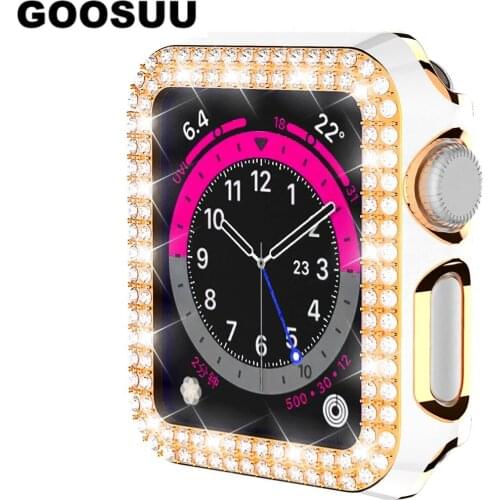 Protective Watch Case for Apple Watch with 6D Dazzling Carving PC Double Row Diamond 42mm 44mm 40mm 38mm Series SE 6 5 4 3 2 1