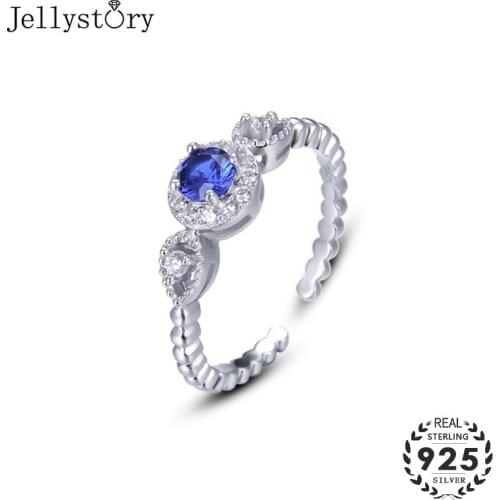 Jellystory fashion round shape sapphire zircon ring 925 Sterling Silver djustable ring for female Wedding anniversary Party Gift