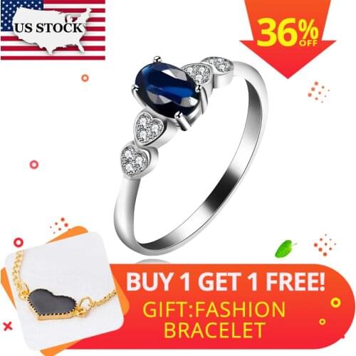 Almei 0.7ct Natural Blue Sapphire Stone Retro Silver Wedding Engagement Rings S925 Fine Jewelry for Women with Gift Box 40%FJ023