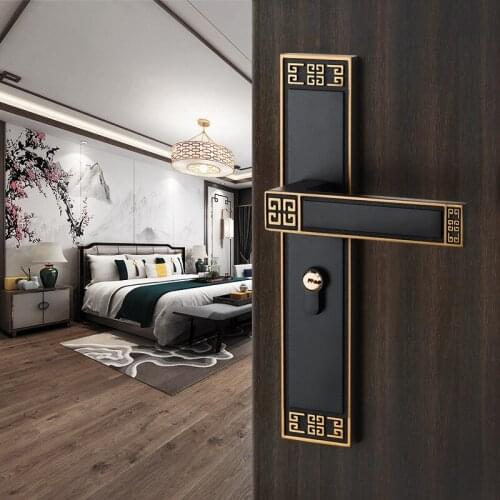 1 Set New Chinese apartment Door Locks Zinc Alloy Bedroom Black Door Handle Lock Silent Security Anti-theft Furniture hardware