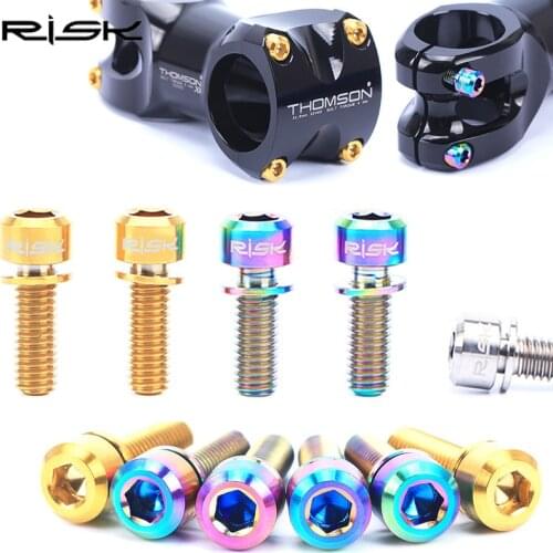 6Pcs/box Risk Titanium Ti Bike Cycle Bicycle Headset Stem Pinch Fixing Bolts Screw Hex Allen Head with Washers M5x18/20mm