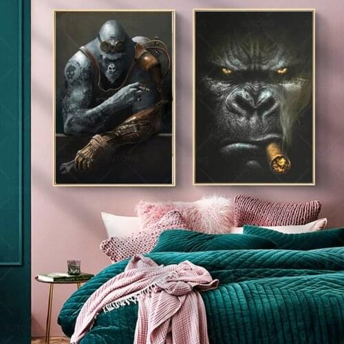 Watercolour Tattoo Gorilla Monkey Portrait Painting Posters And Prints Funny Animal Pictures On Wall Art Decoration For Room
