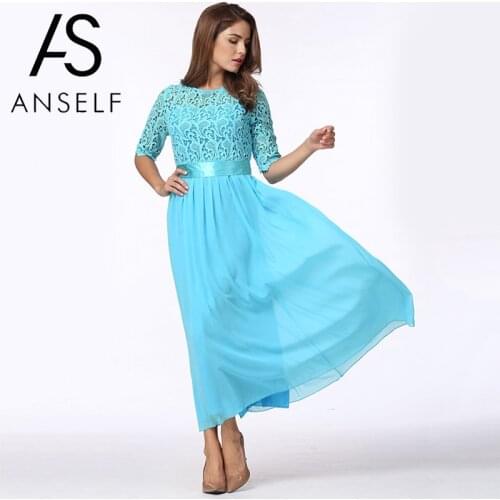 Anself Lace Maxi Long Dresses Female Half Sleeve Slim Chiffon Dress Women Elegant 5XL Plus Size Party Dress Vestido Festa 2020