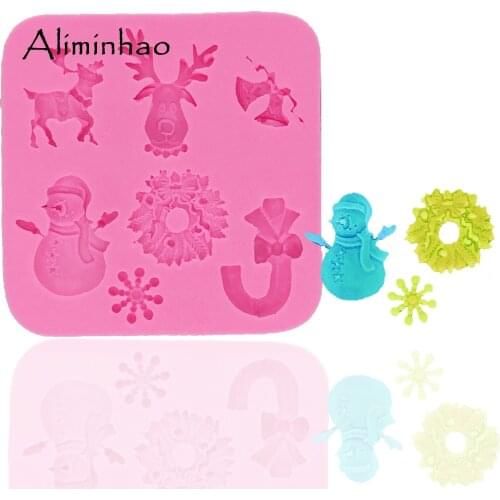 B0266 Christmas snowman deer snowflakes Cake border dessert Sugarcraft Silicone mould chocolate fondant cake decorating tools