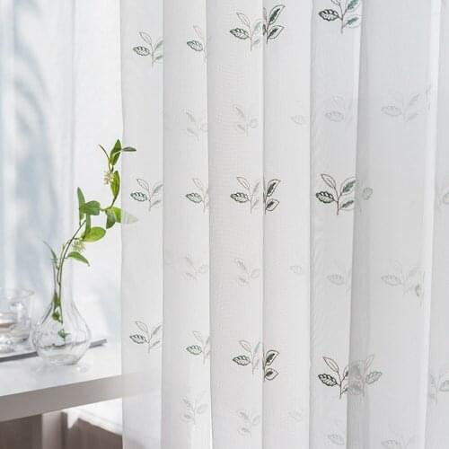 White Simple Modern Plant Flower Embroidered Light Transmission Drape Tulle Living Room Bedroom Curtains Decoration#35