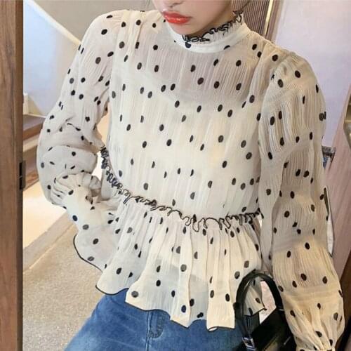 Print Elegant Blouse Women Sweet Lace Chiffon Blouse Female Office Lady Loose Japan Korean Tops Autumn Womens Clothing