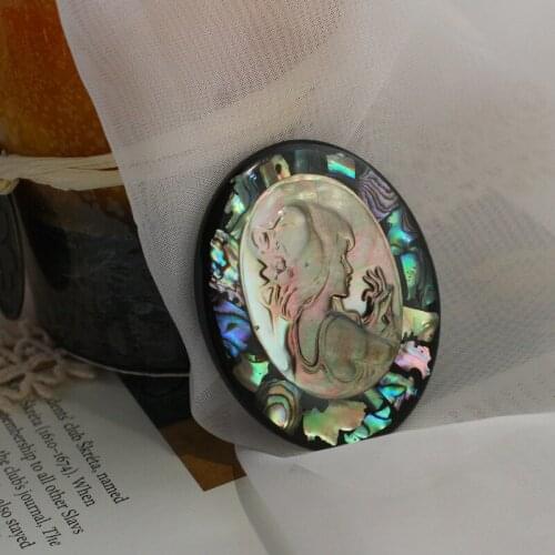 Natural Pearl Abalone Fritillary Shell French Retro Beauty Portrait Butterfly Owl Brooch Badge Female