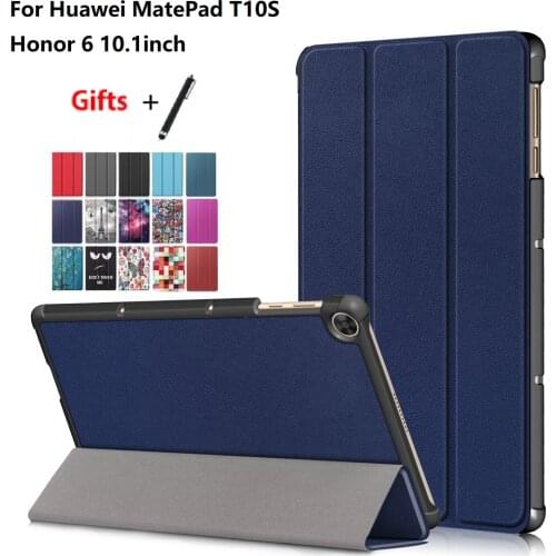 For Huawei MatePad T10S Honor Pad 6 10.1'' PU Leather Case Folding Stand Cover for AGS3-AL09HN AGS3-W09HN with Soft Film+Pen