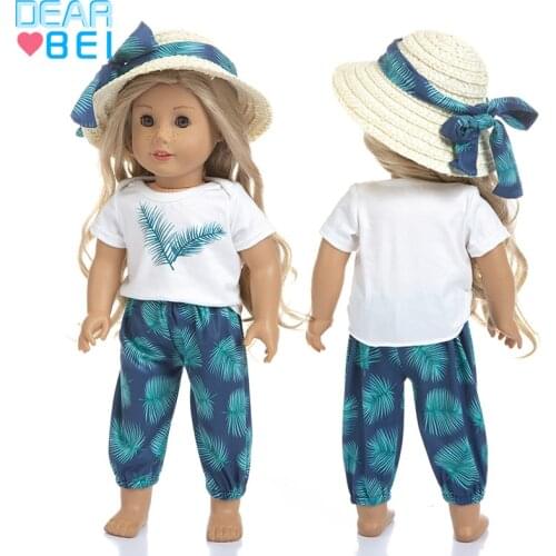 D&B 2021 newest summer t-shirt pants straw hat suit doll clothes doll accessories suitable for 18inch dolls gifts for girls