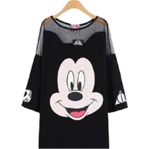 Disney summer Mickey Mouse fashion sexy new women cartoon printed gauze large size loose t-shirt womens top short sleeves