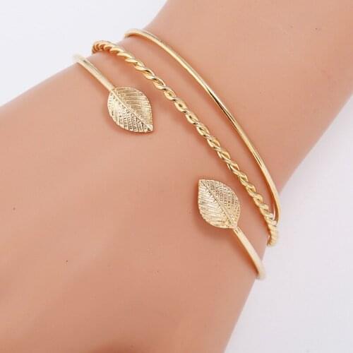 European and American Fashion Open Bracelet Adjustable with Gold-Plated Three-Piece Set Combination Hand Ornaments
