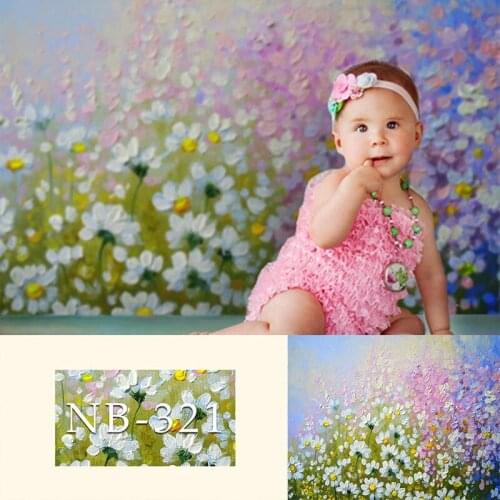 Newborn flower portrait photography backdrop baby shower background for photo studio oil painting white floral old master vinyl