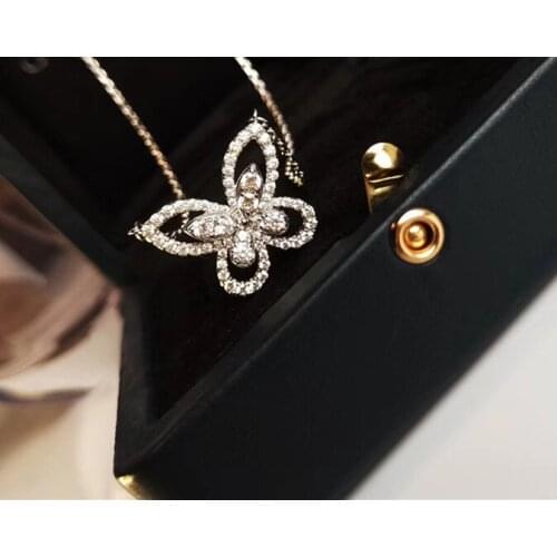 Famous brand Sterling Silver Jewelry Big Butterfly necklace For Women Wedding cubic zirconia cz stones brand insect pendant