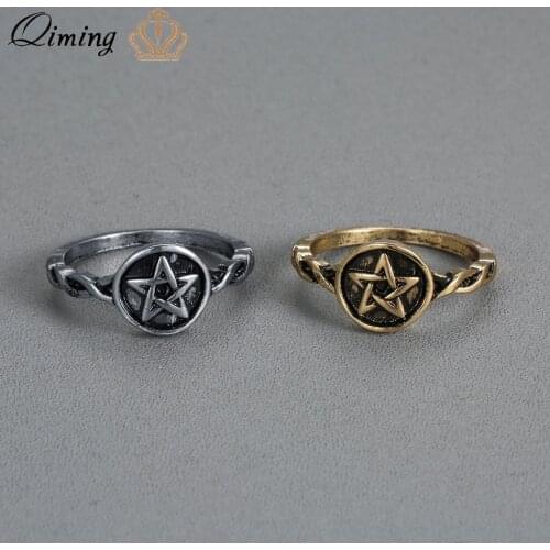 QIMING Celtic Infinity Viking Rings For Women Men Twisted Braided Shank Oxidized Pentagram Ring Band Bague Vintage Gift