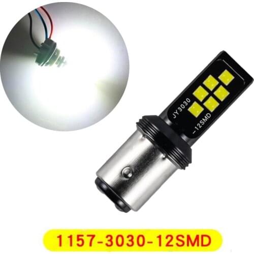 2Pcs White Super Bright 1157 BA15D 3030 12SMD LED Bulbs Car Turn Signal Lights Auto Brake Lamp Taillights12V