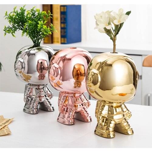 Creative Galvanizing Astronaut Ceramic Ornament Vaas Dried Flower Ornament Home Decor New