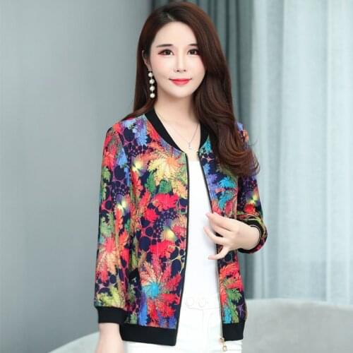 New Spring and summer woman silk cloud jacket woman nine-point sleeve baseball uniform womens printed coat plus size S-5XL
