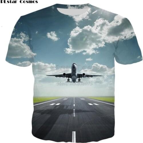 PLstar Cosmos 2018 summer New 21 styles T-shirt natural scenery airplane take off 3D print Mens Womens Casual Cool t shirt