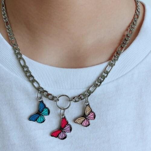 Cute Kawaii Butterfly Choker Necklace Women Harajuku Style Stainless Steel Collares Punk Hip Hop Gothic Necklace Pendants