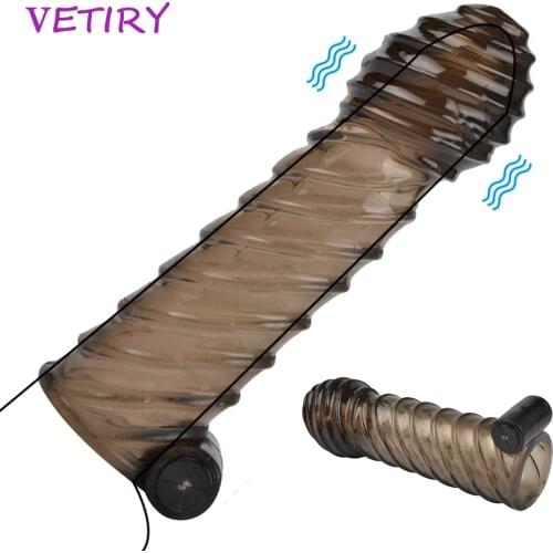 Penis Sleeve Vibrator Delayed Ejaculation Sex Toys For Men Reusable Condoms Penis Extender Dick Sleeve Enlargement Sex Products