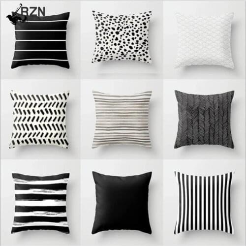 Nordic Stripes Geometric Cushions Cover Black White Grey Polyester Pillowcase Sofa Car Home Decorative Pillow Case