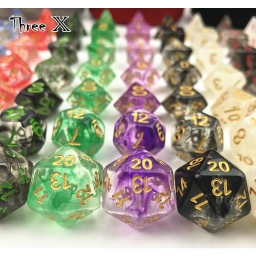 Nebular 7pcs/set Juegos De Mesa Dados Black with green dot Dice of D4 D6 D8 D10 D10% D20 forDND Rpg Board Game