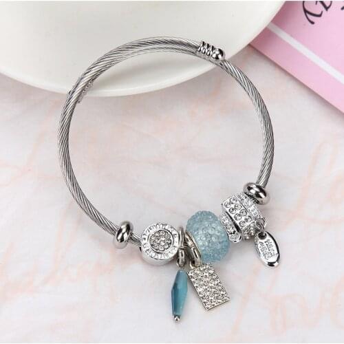 New Fashion Stainless Steel Bangle Geometric Heart Animal Beads Dangle Charm Bracelets Bangles High Quality Women Jewelry Gifts