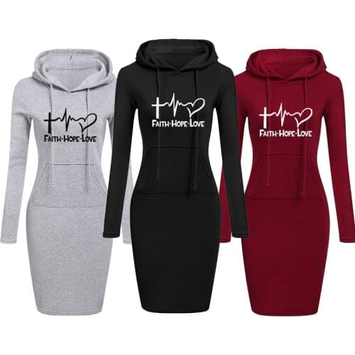 New Slim Type Dress Popular Fashion Hoodie Womens Printing Casual Hooded Long Sleeve Pocket Sweatshirts Hoodies Dresses