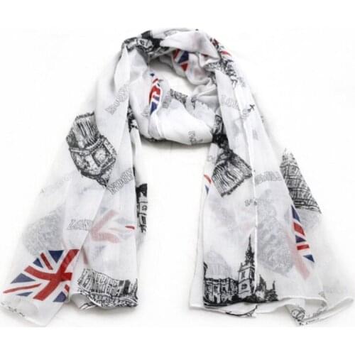 New Uk Flag Print Scarf Shawls London Building Tower Pattern Long Soft Scarves Wrap Hijab One Color